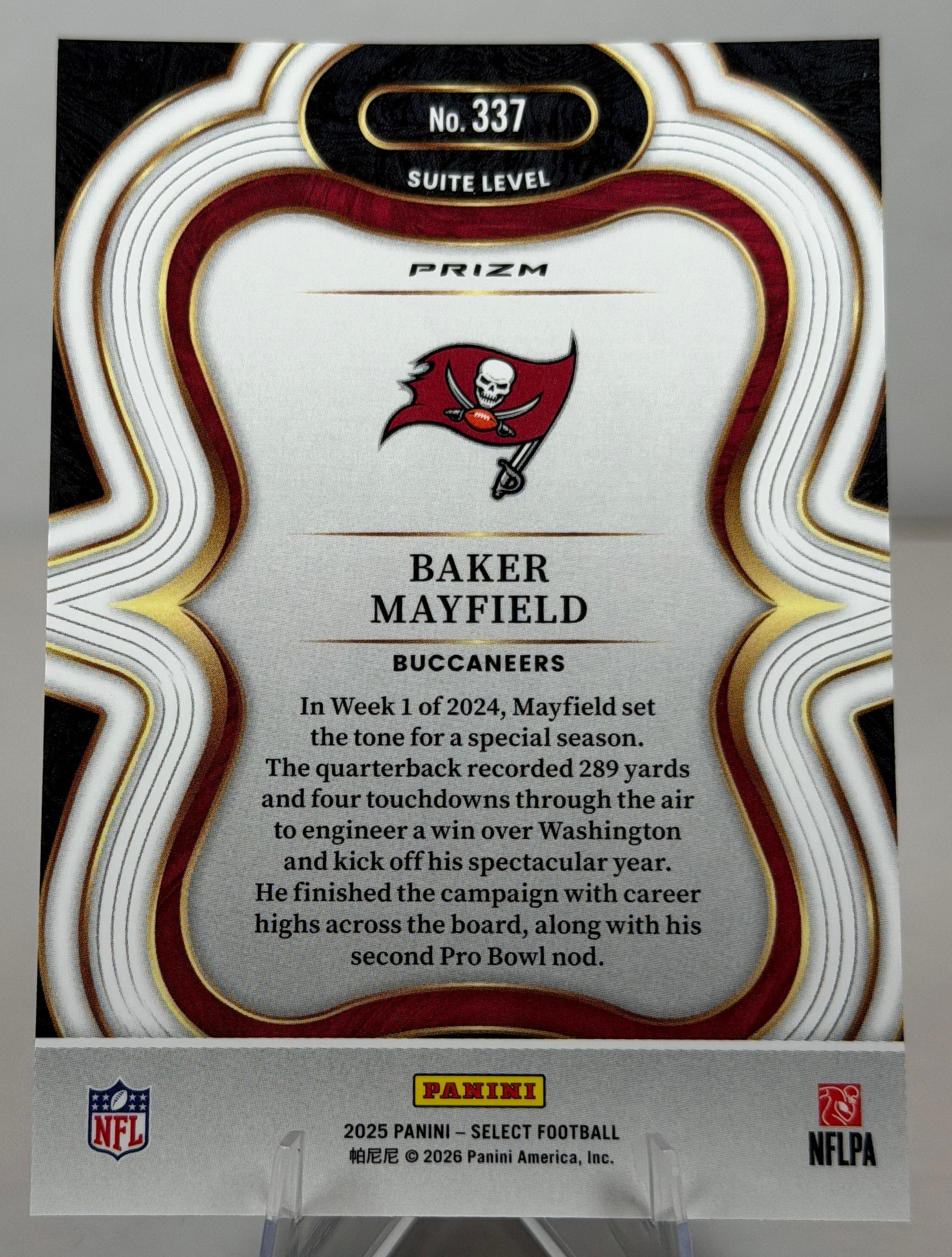 2025 Panini Select BAKER MAYFIELD #337 Suite Level Zebra Prizm