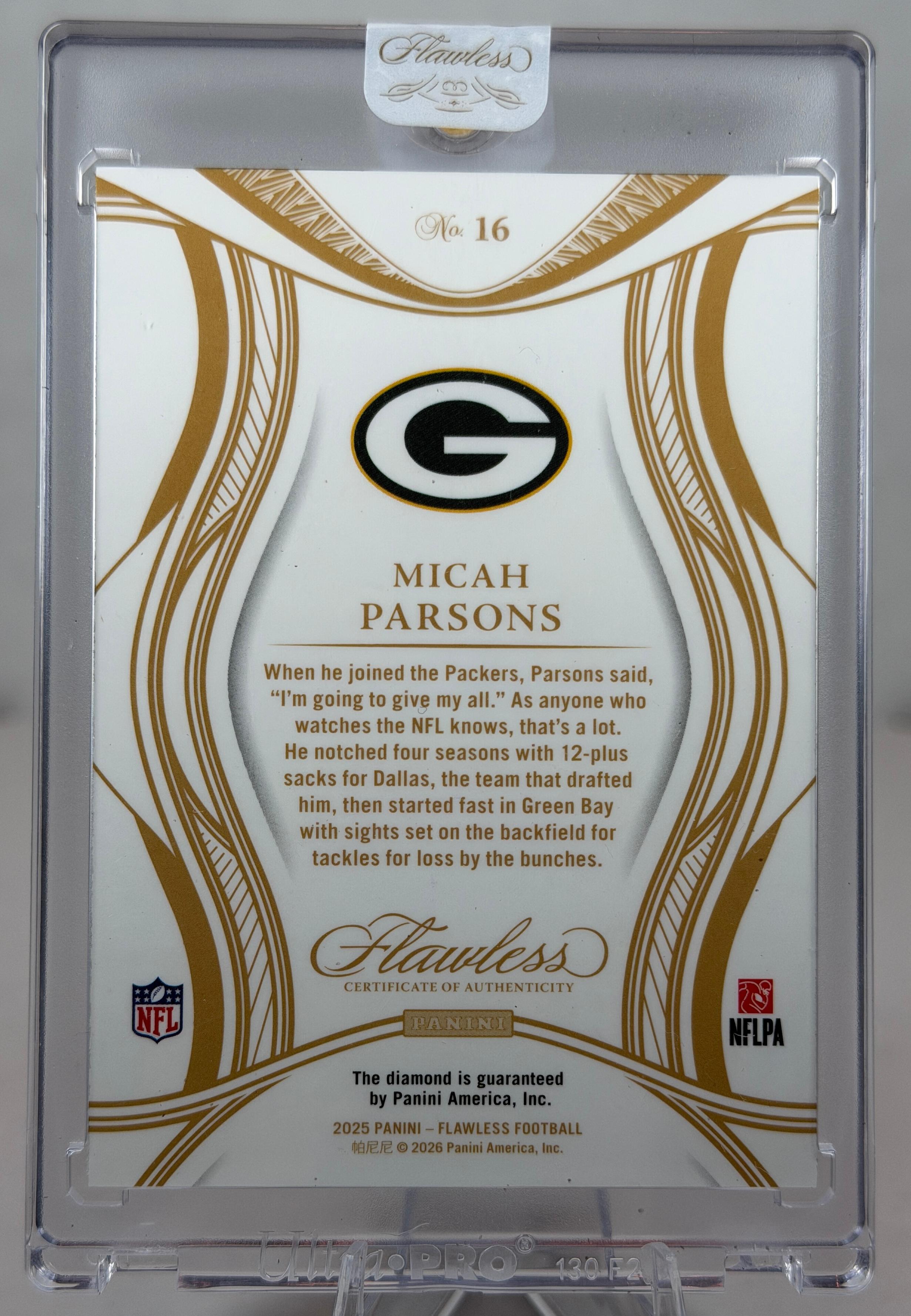 2025 Panini Flawless Football MICAH PARSONS #16 Platinum 1/1